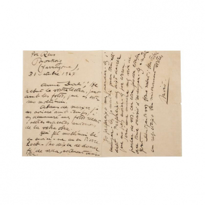 JOAN MIRÓ - CARTA AUTÓGRAFA DE JOAN MIRÓ A SALVADOR DALÍ, enviada desde Montroig, fechada el 31 de octubre de 1927.