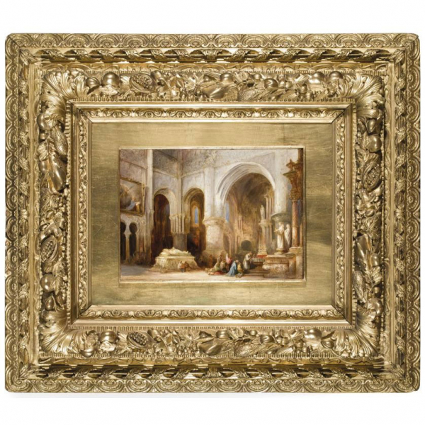 Genaro P&eacute;rez Villaamin. "Interior de San Pedro de Lovaina (1843)". &Oacute;leo sobre tabla Firmado 