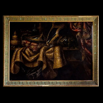 Monumental Bodegón con trofeos y armadura - Francesco Noletti, llamado il Maltese (La Valeta? c. 1611-Roma, 1654). 