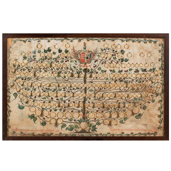 Árbol genealógico portugués a modo de árbol de Jesé. Trabajo Portugués, h. 1771. 