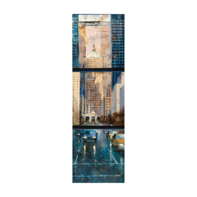 Josep Martí Bofarull (Barcelona, 1965) Metlife Building. Tríptico de técnica mixta y collage sobre tabla. Firmado.