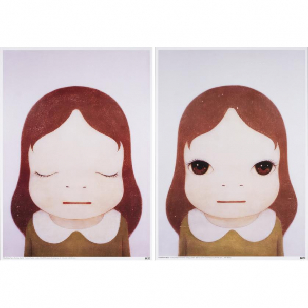 Yoshitomo Nara.   &quot;Cosmic Girls: Eyes Open; Cosmic Girls: Eyes Closed (2008)&quot;. Lote formado por dos offsets litograficos sobre papel de vitela.