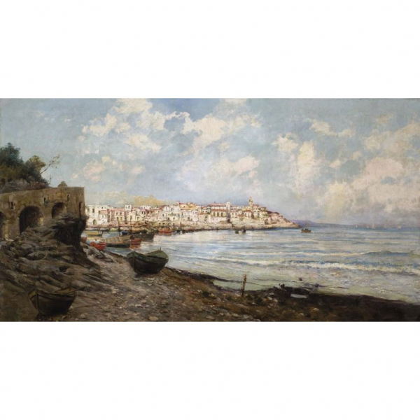 Francisco Pradilla Ortiz. "Puerto de Vigo (1873)". Óleo sobre lienzo. Firmado 