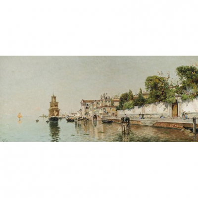 Antonio Reyna Manescau.   &quot;Vista del Bacino, Venecia&quot;. Óleo sobre lienzo.