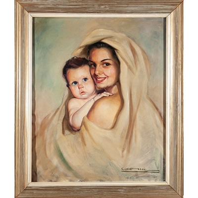 Escuela española S.XX &quot;Retrato de madre e hijo&quot;