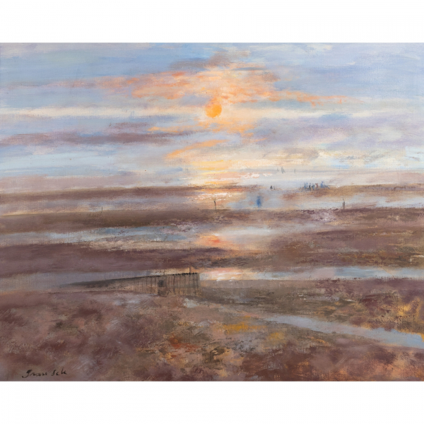 Emili Grau Sala (Barcelona, 1911-1975)  Coucher de soleil.  &Oacute;leo sobre tela. Firmado.