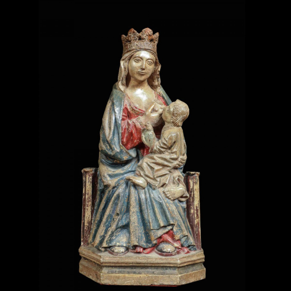 Espectacular Virgen de la Leche Gótica Alemana en piedra policromada, siglo XIV al XV Valle del Rin. 