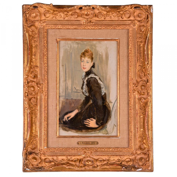 GIOVANNI BOLDINI (Ferrara, 1842 – París, 1931) "Retrato de la marquesa Franzosi" (1892).   Óleo sobre tabla.