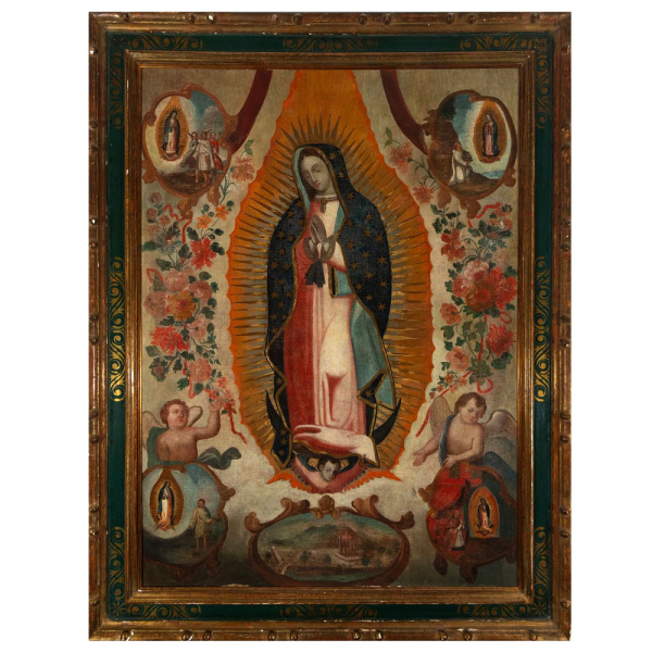 Círculo de Antonio DE TORRES (1666-c.1754) "Virgen de Guadalupe"Escuela Colonial Novohispana del siglo XVIII.   Óleo sobre lienzo.