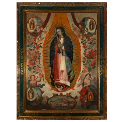 Círculo de Antonio DE TORRES (1666-c.1754) &quot;Virgen de Guadalupe&quot;Escuela Colonial Novohispana del siglo XVIII.   Óleo sobre lienzo.