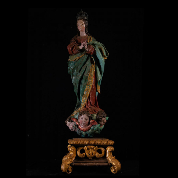 Gran &quot;Virgen Inmaculada&quot;, siguiendo los modelos de Alonso Cano, Escuela Colonial Novohispana del siglo XVIII. 