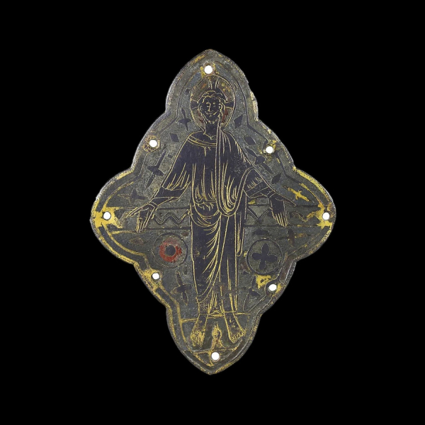 Placa de esmalte en champlevé de Cristo en Majestad. Francia, Limoges, siglo XIII.