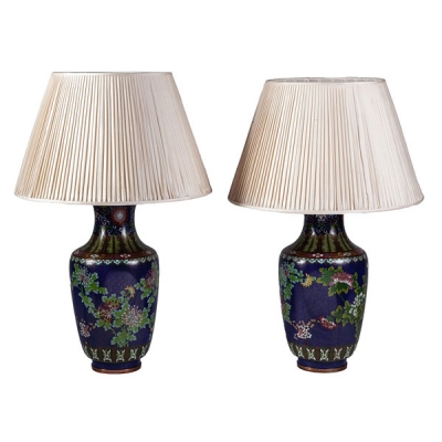 Lámparas con jarrones chinos de esmalte cloisoné