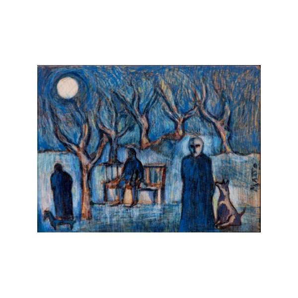 FRANCISCO MATTO   (Montevideo - Uruguay 1911 - 1995)  "Personajes en la noche "  Firmado: Matto   Gouache / Tinta / Tablex