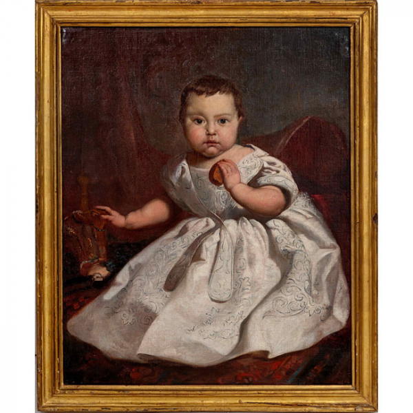  ESCUELA ESPAÑOLA   (Mediados S. XIX)  "Retrato de niña"  Óleo / Lienzo 
