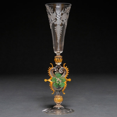 Copa de cristal de Murano en vidrio soplado y veteado
