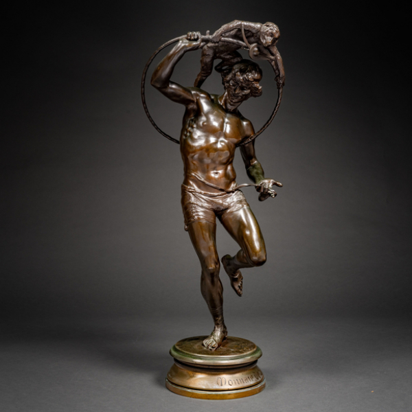 &quot;Le Montreur de Singe&quot; Escultura realizada en bronce del siglo XIX.  FRANCOIS LAURENT ROLARD (Francia, 1842 - 1912)