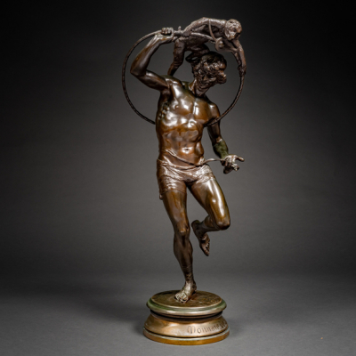 &quot;Le Montreur de Singe&quot; Escultura realizada en bronce del siglo XIX.  FRANCOIS LAURENT ROLARD (Francia, 1842 - 1912)