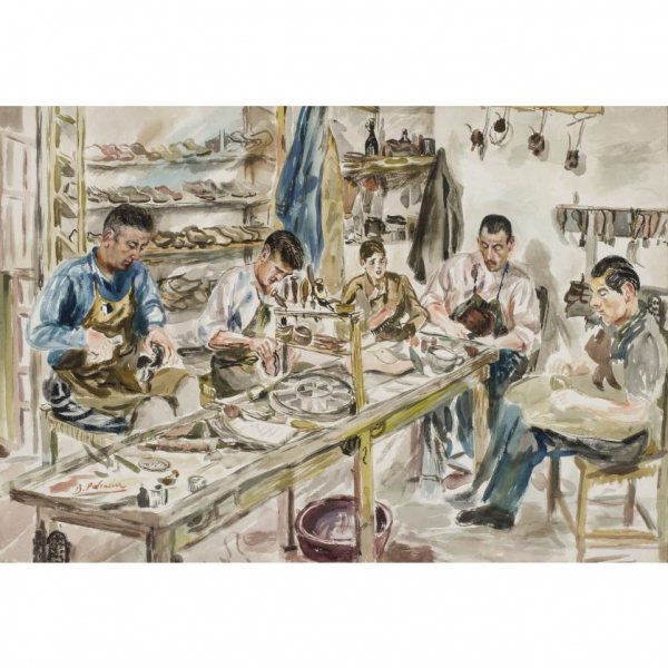 Benjamín Palencia.   &quot;Zapatería (1942)&quot;. Acuarela. Firmada en el ángulo inferior izquierdo.