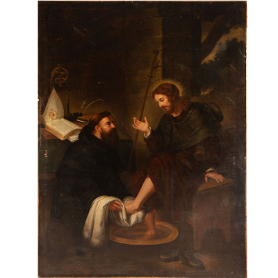 "San Agust&iacute;n lavando los pies a Jesucristo", Escuela Italiana del siglo XVII - XVIII.