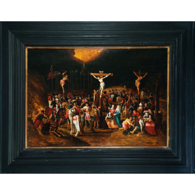 &quot;Calvario&quot; atribuido a Frans Fracken III (Amberes, 1607-1667), Escuela Flamenca del siglo XVII.