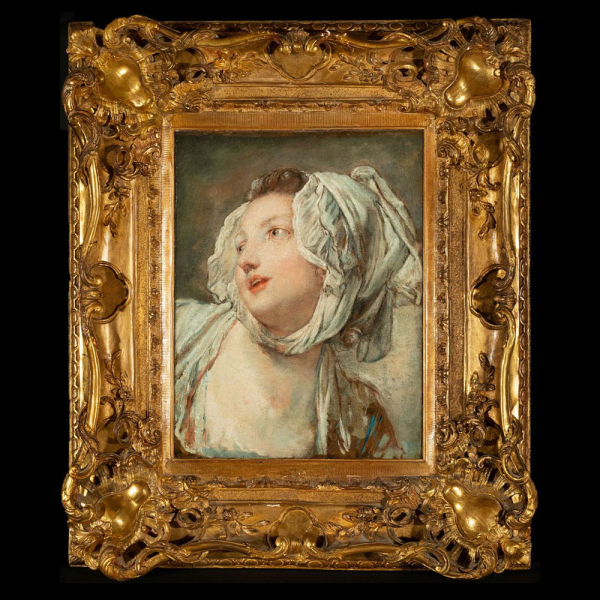 "Retrato de Joven Dama" Jean-Baptiste Greuz? Escuela Francesa del siglo XVIII.   &Oacute;leo sobre papel pegado a lienzo