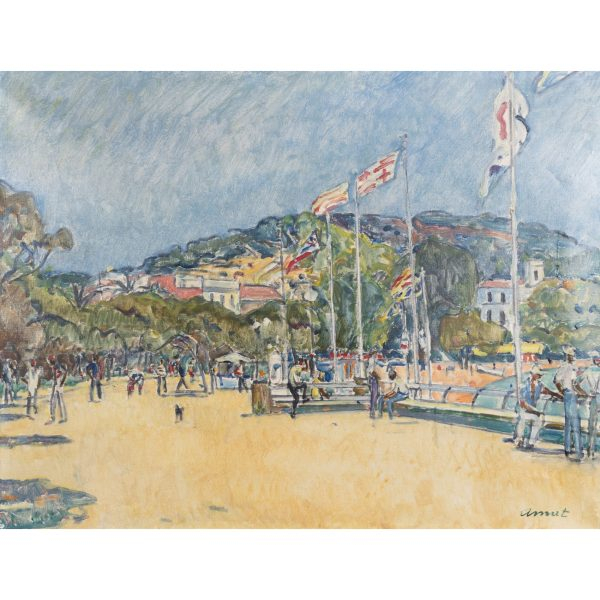 Josep Amat Pagès (Barcelona, 1901-1991)  Banderes i gallardets.  Óleo sobre tela. Firmado. 