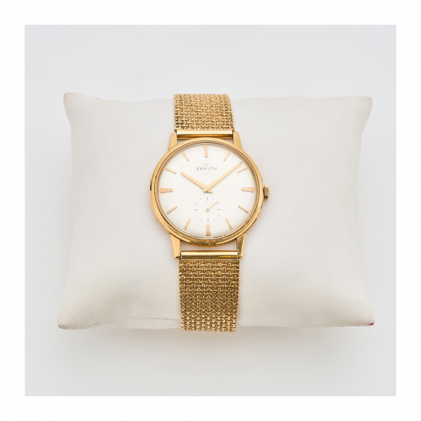ZENITH. Reloj de pulsera para caballero. En oro. c.1960. Esfera satinada con numeración a trazos aplicados.