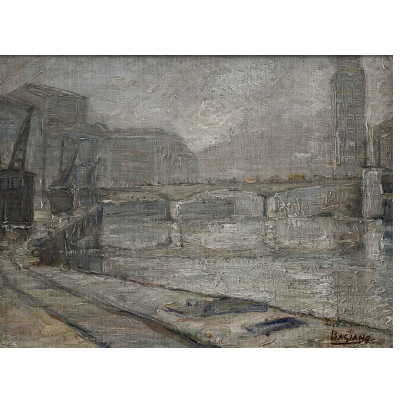 &quot;Puente del Arenal&quot; (Bilbao)   JESÚS BASIANO (Murchante, 1889-Pamplona, 1966) Óleo/Táblex