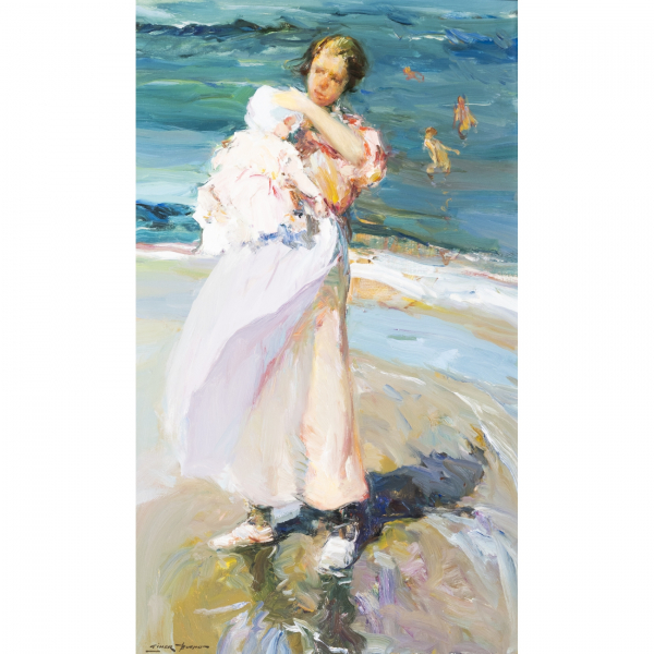 Luis Giner Bueno (Godella, Valencia, 1935-2000)  Mare i filla.  Óleo sobre tela. Firmado.