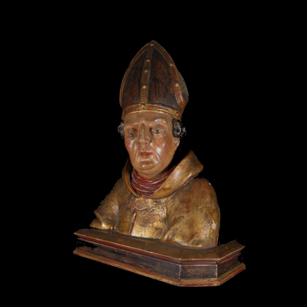 Importante Busto Relicario de Obispo a tamaño natural, Trabajo Renacentista de Colonia, Sur de Alemania y mediados del siglo XVI. 