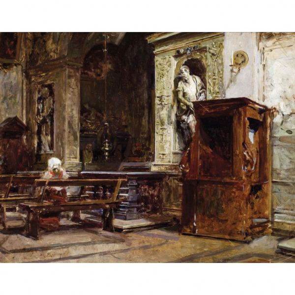 MADRAZO, RAIMUNDO DE (1841 - 1920) &quot;Interior de iglesia en Italia&quot;. Óleo sobre lienzo.