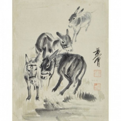 Huang Zhou. Liang Gantang (China, 1925-1997) Estudio de burros.