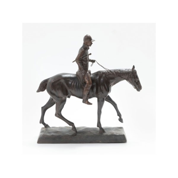 ESCUELA EUROPEA   (Mediados S. XX)  "Jinete a caballo"  Bronce pavonado y dorado 