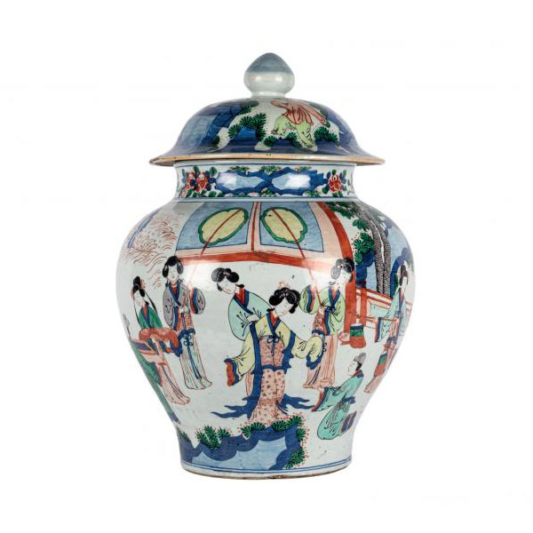 Gran tibor chino de porcelana  Wucaï S. XVII
