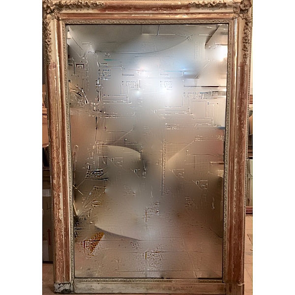 Espejo francés de chimenea con marco en blanco y dorado, S.XIX