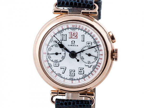 Reloj cronógrafo suizo, cab., vintage, OMEGA oro rosa 14 K 