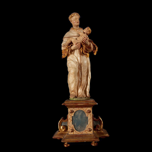 Escuela Napolitana del siglo XVII - San Antonio con el Niño.   Alabastro policromado