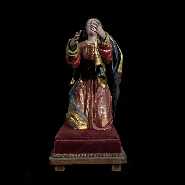 Exquisita Magdalena Penitente colonial Guatemalteca del siglo XVII - principios del siglo XVIII, trabajo colonial de La Nueva España del siglo XVII.