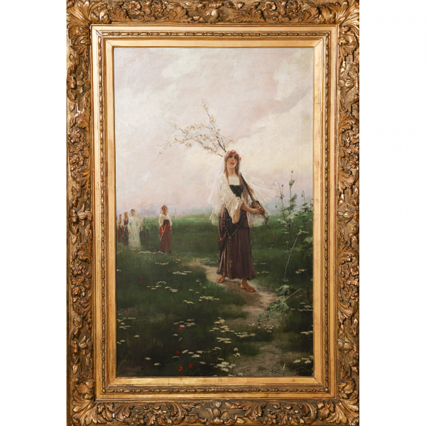 Enrique Serra Auqu&eacute; (Barcelona, 1859-Roma, 1918)  La Procesi&oacute;n.  &Oacute;leo sobre tela. Firmado 