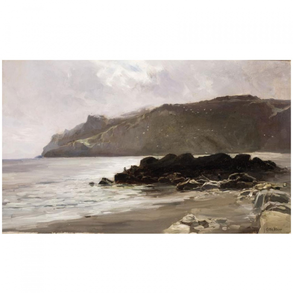 Carlos de Haes. "Marina". Óleo sobre lienzo. Firmado en el ángulo inferior derecho.