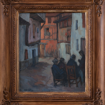 &quot;Sentados en el Pueblo&quot; C. 1974  Autoría: EMILIO CAMPOS GOITIA(Bilbao, 1931-2003) 
