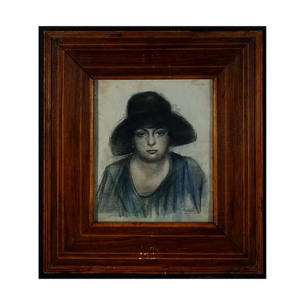 Ramón Casas i Carbó (Barcelona, 1866-1932), "Júlia Peraire con Sombrero", técnica mixta al caboncillo y acuarela sobre papel, hacia 1916 - 1917. 