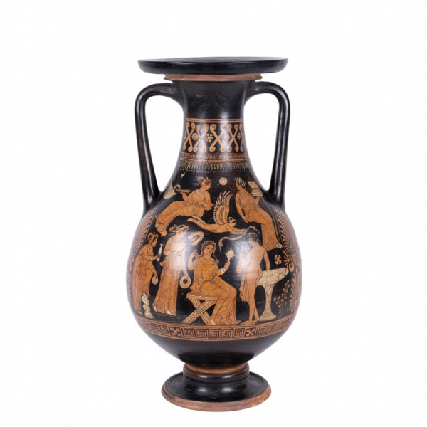 Pelike Magna Grecia, Apulia, 340-310 a.C. Representa una escena nupcial ricamente ornamentada