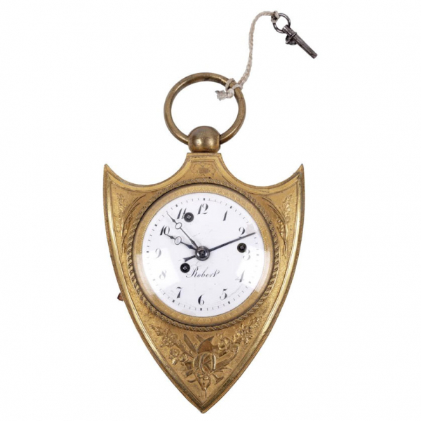 Interesante reloj de colgar inglés Jorge III realizado en bronce dorado al mercurio.  