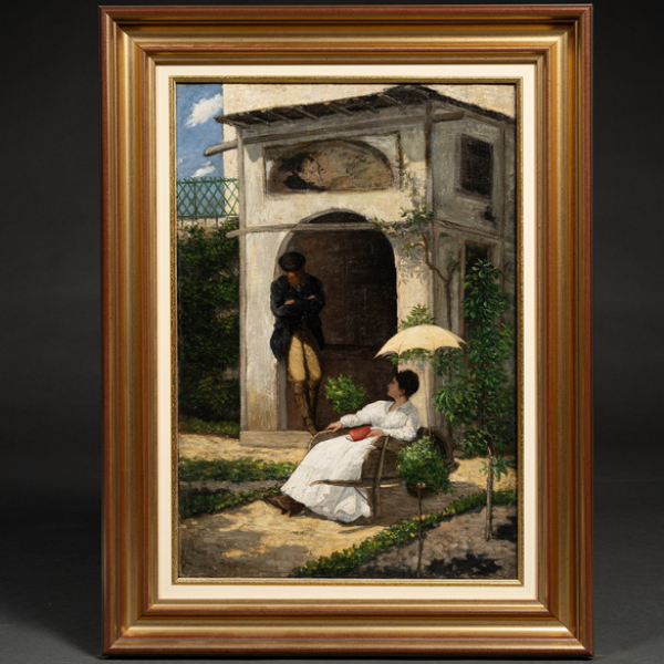 &quot;Dama leyendo en el jardín&quot; Escuela Española del siglo XIX