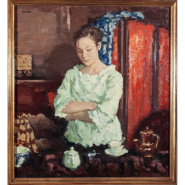 Francesc Serra Castellet (Barcelona, 1912 - Tossa de Mar, 1976) &quot;Interior con figura, 1964&quot;