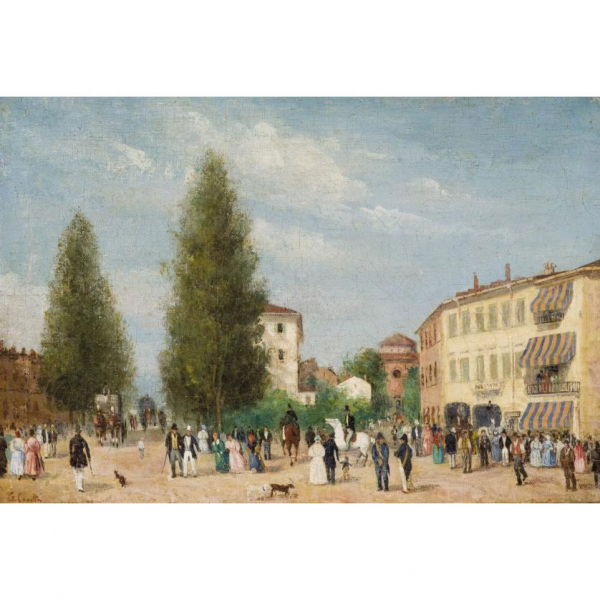 CANELLA,GIUSEPPE II (1837 - 1913) &quot;Plaza italiana&quot;. Óleo sobre lienzo.