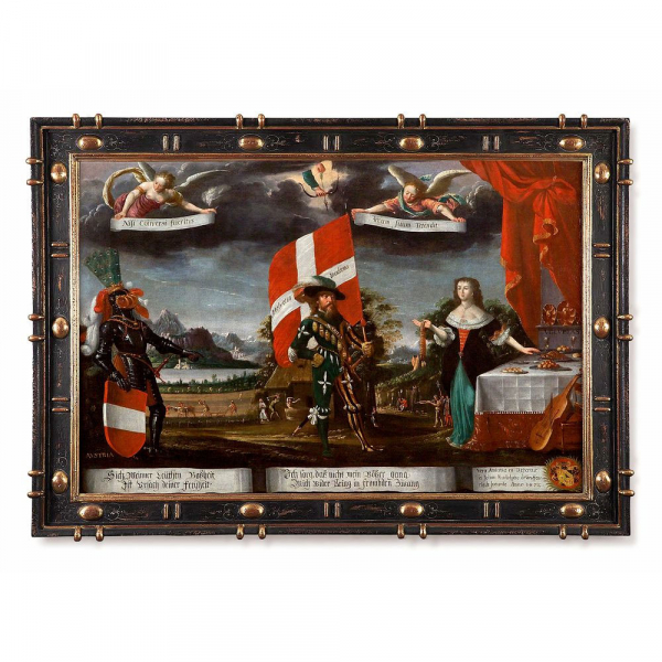 ALBRECHT KAUW EL VIEJO (Estrasburgo, 1621 – Berna, 1681) "Alegoría de Suiza".    Óleo sobre tabla.