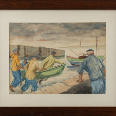 &quot;Pescadores con barca&quot;   JOSÉ MARÍA MUGUERZA (Bilbao, 1908-1986) 
